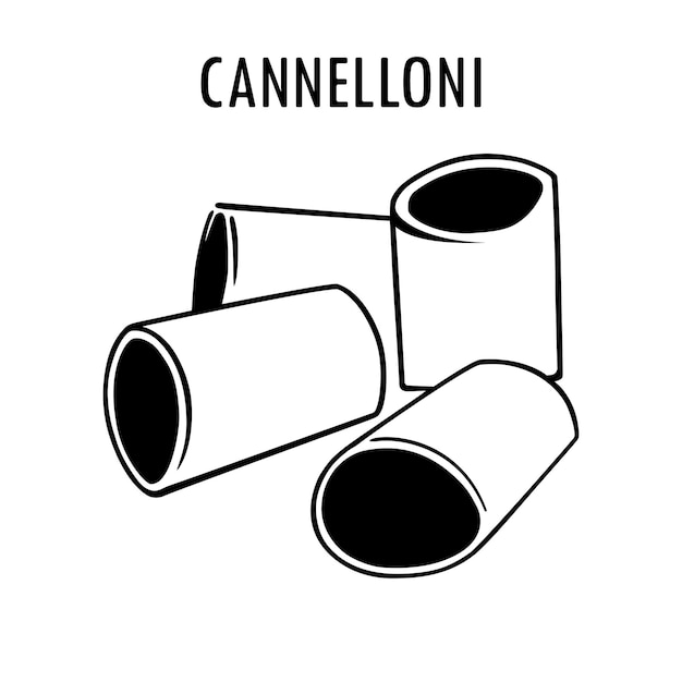 Cannelloni 낙서 음식 그림 Canneroni 이탈리아 파스타의 손으로 그린 라인 아트 그래픽 인쇄