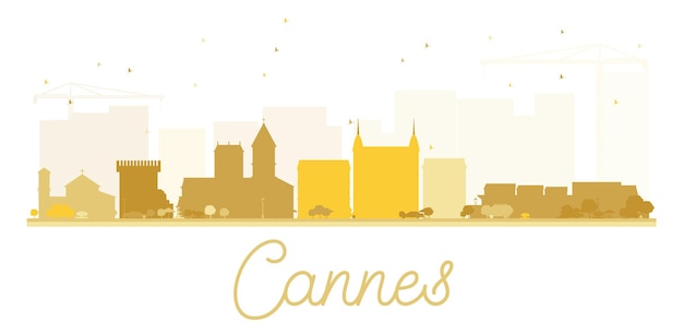 Cannes city skyline gouden silhouet. vector illustratie. eenvoudig plat concept voor toeristische presentatie, banner, plakkaat of website. zakelijk reisconcept. stadsgezicht met monumenten