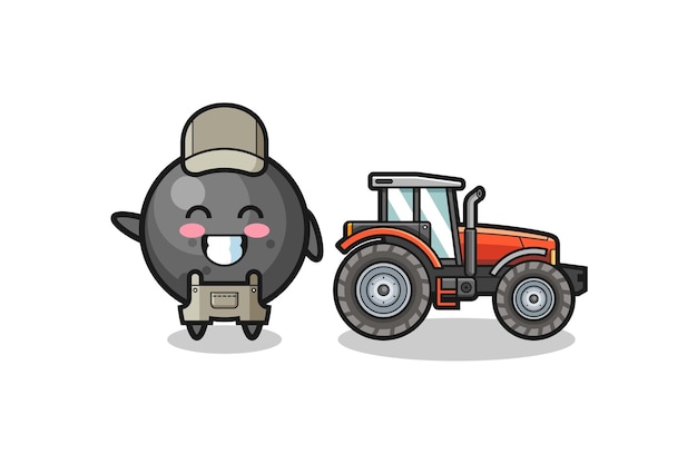 The cannon ball farmer mascot standing beside a tractor