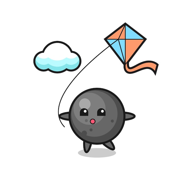 Cannon ball mascot illustration is playing kite , cute style design for t shirt, sticker, logo element