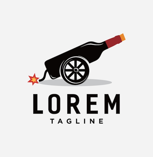 Combinazioni di logo del vino cannone artiglieria con vino in bottiglia