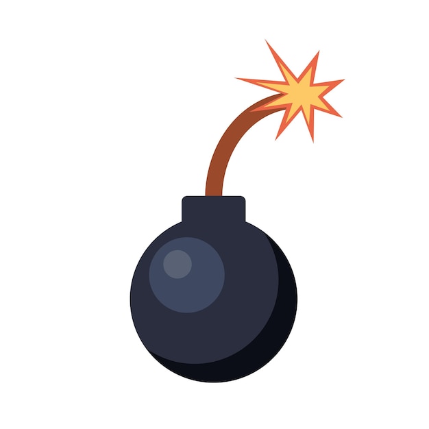 Cannonball with a fuse Flaming bomb Vector illustration