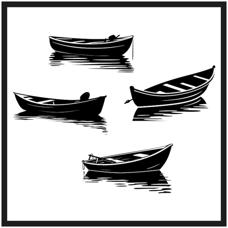 Vector canoe boat silhouette vector graphic set