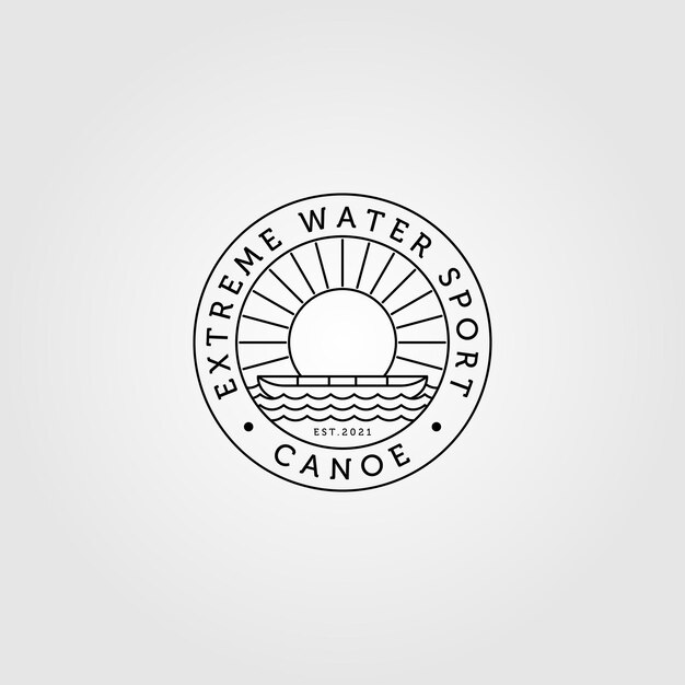 Canoe logo line art minimalist with sunburst vintage  illustration 