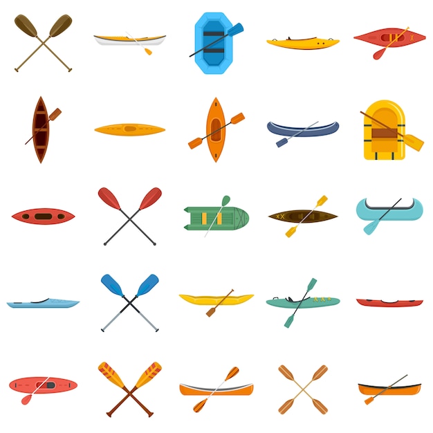 Canoeing icons set