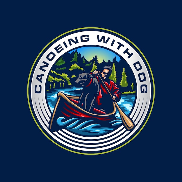 Canoeing with dog logo template