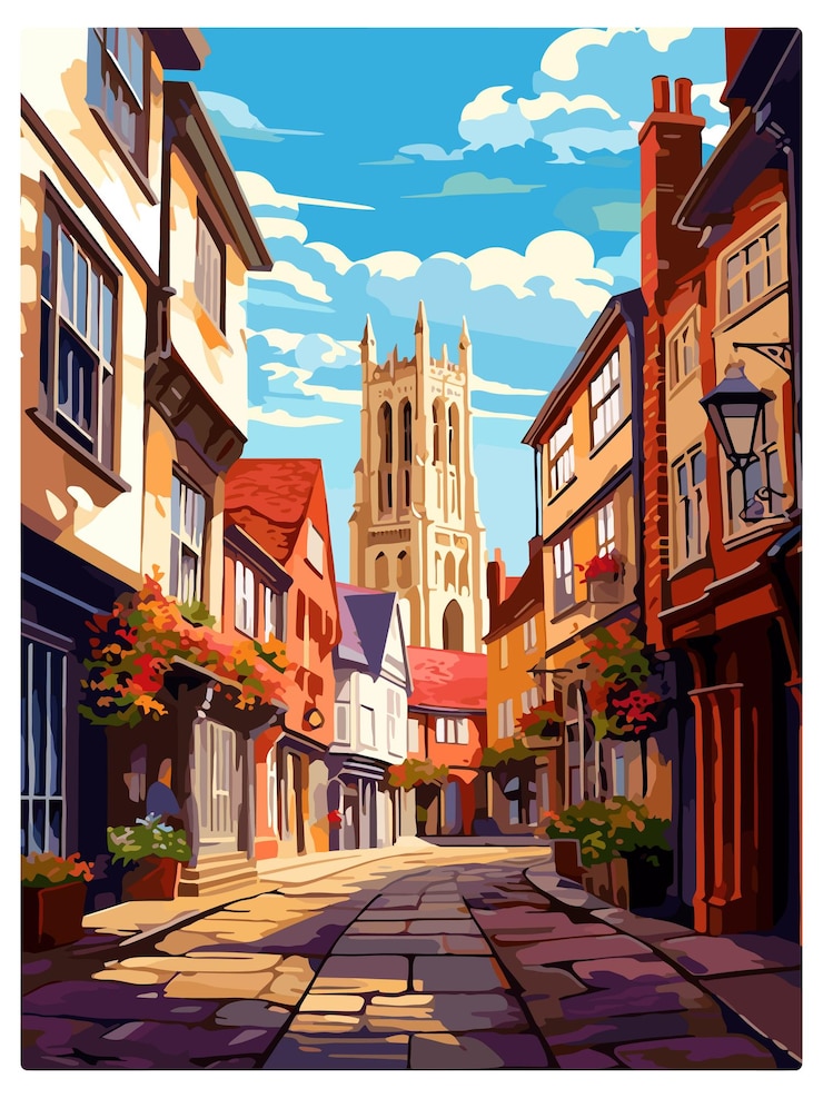 Vector canterbury vintage travel poster souvenir postcard portrait painting wpa illustration