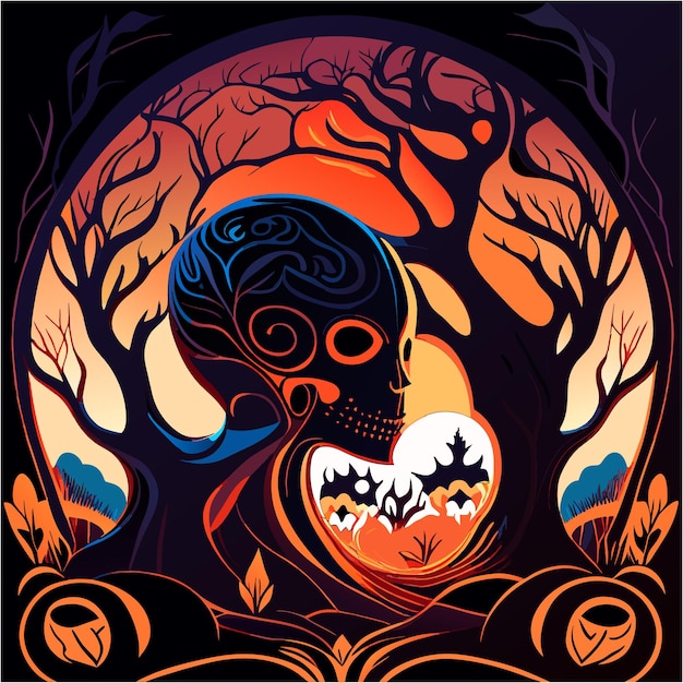Vector canvas of arcane wonders unveiling all hallows' secrets with pumpkin skull