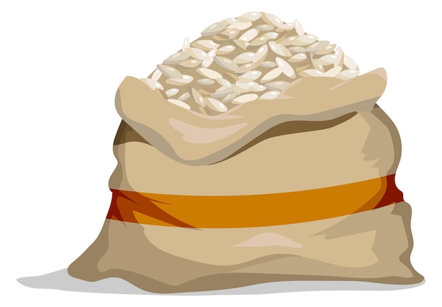 쌀로 가득 찬 캔버스 가방 만화 곡물 아이콘