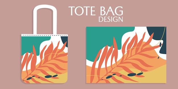 Canvas or tote bags made of of fabric.abstract botanical design.Cloth totebag with handle.Realistic