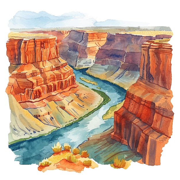 Vector canyon lanscape vector illustration in watercolour style