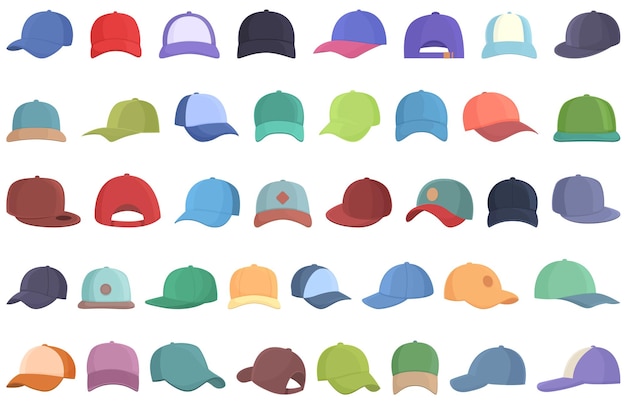 Cap icons set cartoon vector Baseball hat