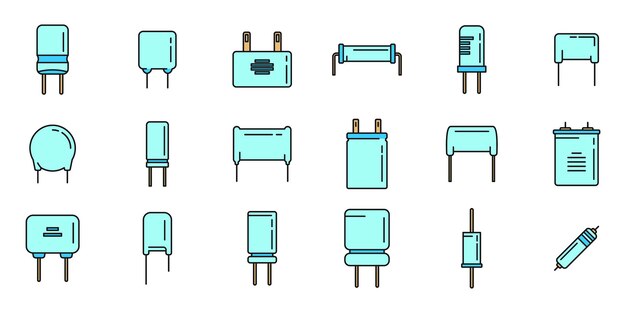 Vector capacitor icons set vector color