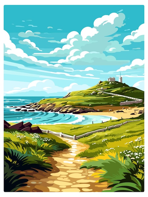 Vector cape cornwall vintage reisposter souvenir postkaart portret schilderkunst wpa illustratie