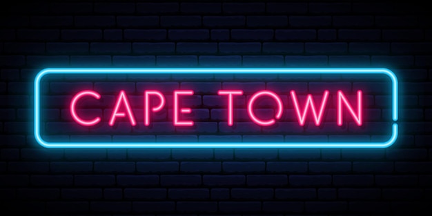 Cape Town neon sign isolated on black wall