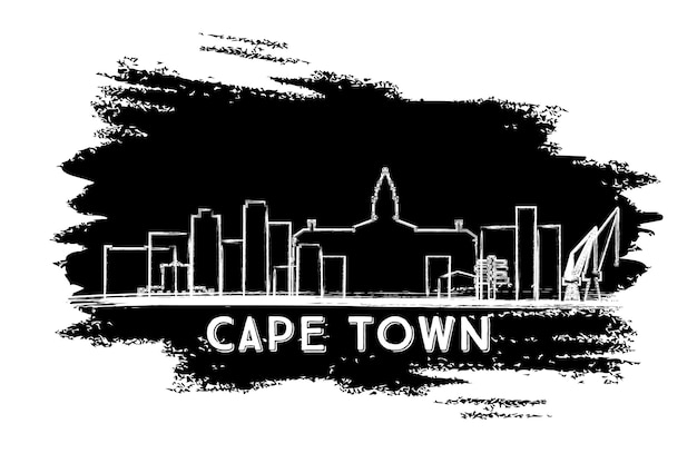 Cape Town Skyline Silhouette. Hand Drawn Sketch. Vector Illustration. Business Travel and Tourism Concept with Modern Architecture. Image for Presentation Banner Placard and Web Site.