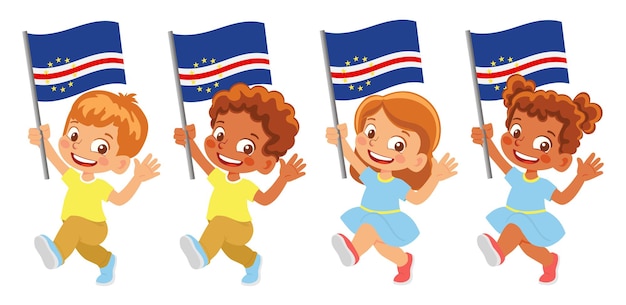 Cape Verde flag in hand. Children holding flag. National flag of Cape Verde