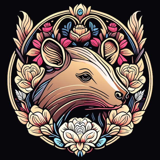Vector capibara with classical floral elements emanating