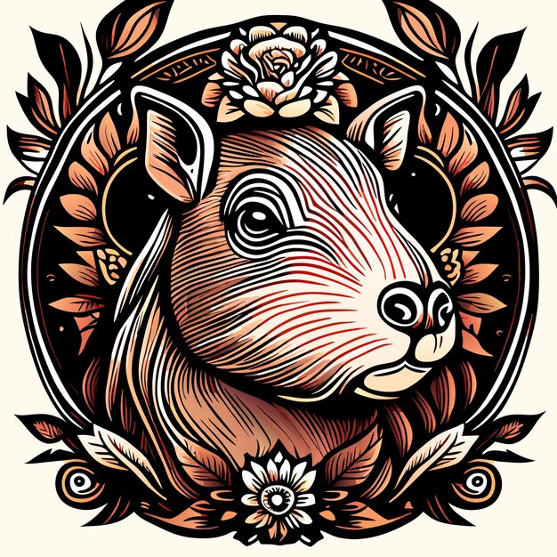 Capibara with classical floral elements emanating