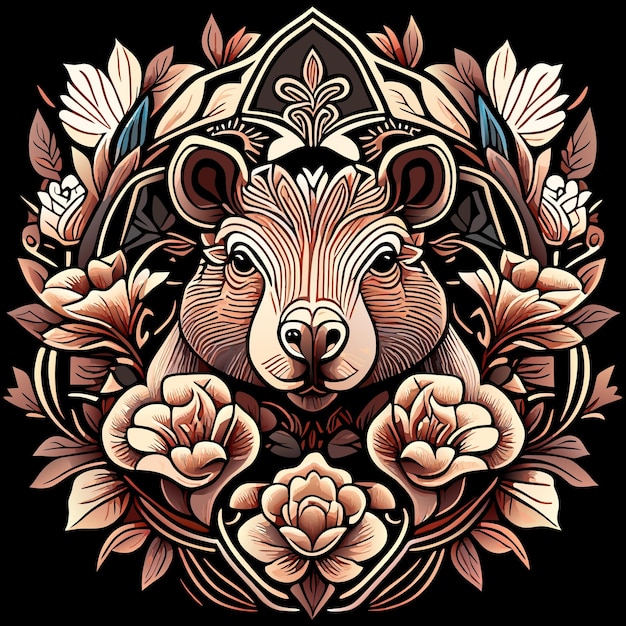 Capibara with classical floral elements emanating