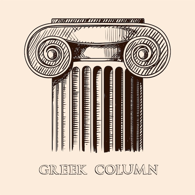 the capital of an ancient greek column. hand drawing sketch isolated on beige background.
