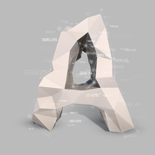 Vector capital latin letter a  in low poly style abstract virtual transparent network with data virtual object vector concept