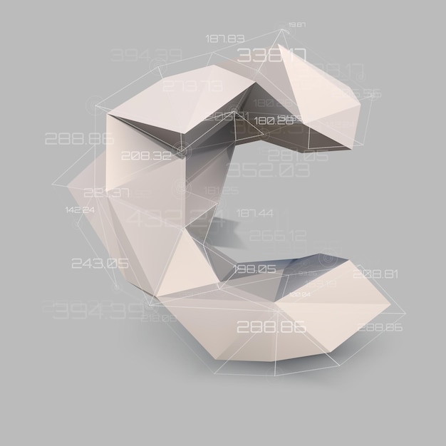 Capital latin letter A  in low poly style Abstract virtual transparent network with data Virtual object vector concept