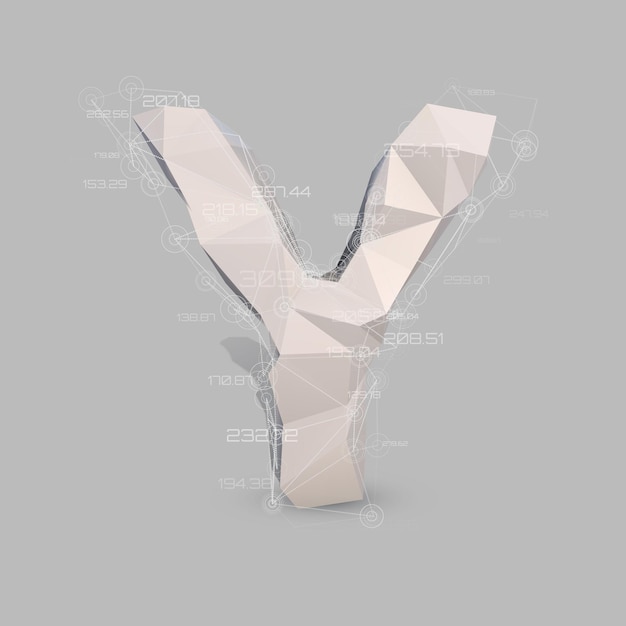 Capital latin letter Y  in low poly style Abstract virtual transparent network with data Virtual object vector concept