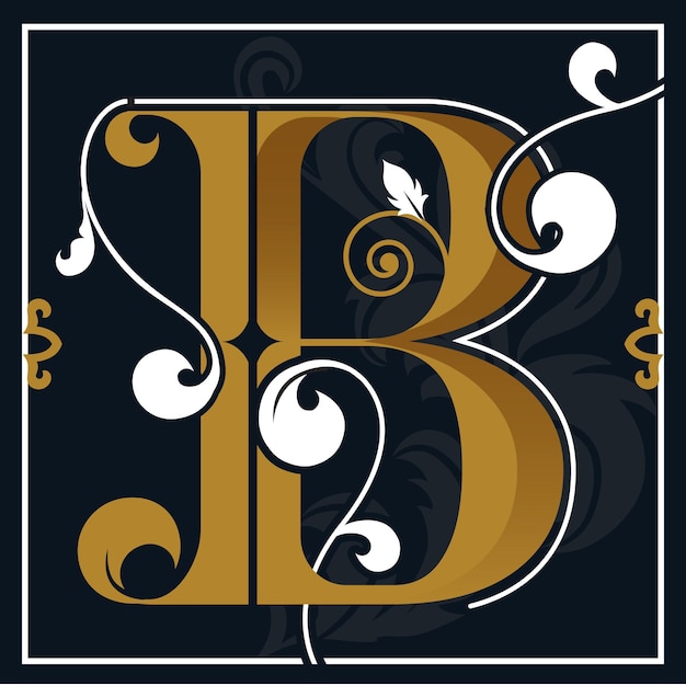 Capital letter B in Leaves With a Frame design