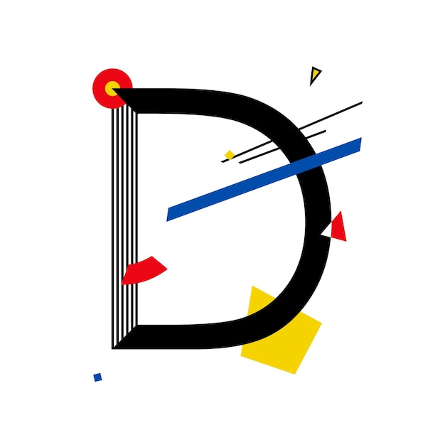 Вектор Заглавная буква d составлена из простых геометрических фигур в стиле супрематизма.