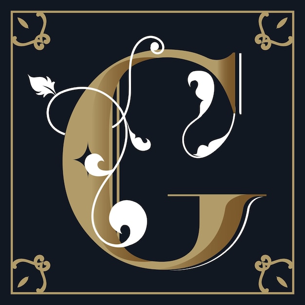 Capital letter g in leaves with a frame design