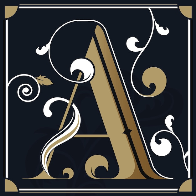 Vector capital letter a in leaves with a frame design