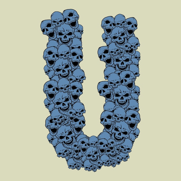 Vector capital letter u in skulls design