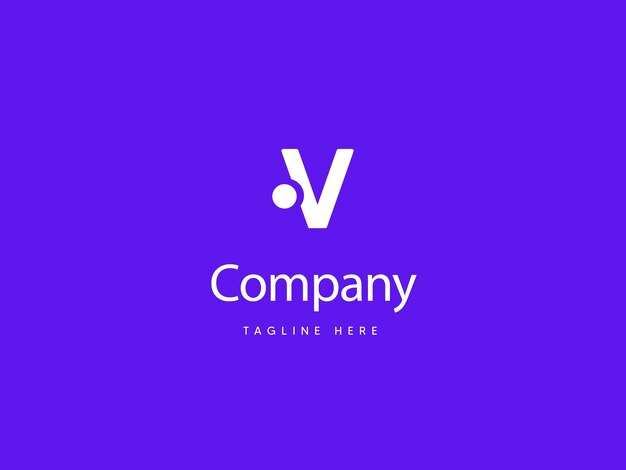 Vector capital v letter logo design with purplish blue background v type logo with dot creative letter v