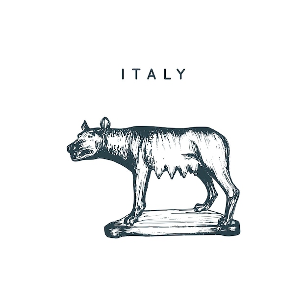 Vector the capitoline wolf sculpture drawing rome touristic symbol vector hand sketched illustration