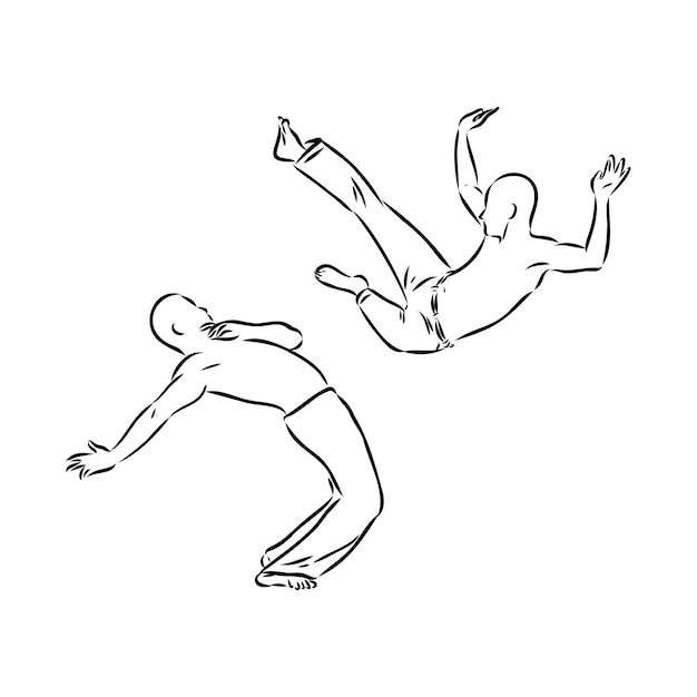 카포에라 아이콘 실루엣 그림 댄스와 스포츠 브라질 낙서 스케치 블랙 기호