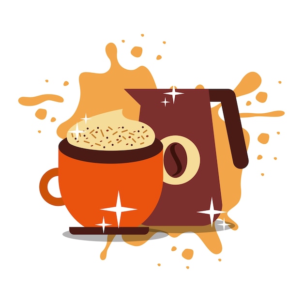 Vector cappuccino coffee and jar splashes background