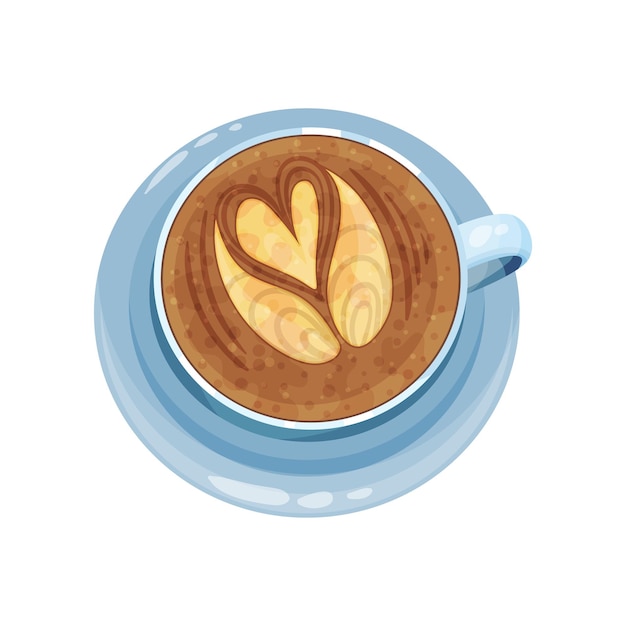 Cappuccino cup with hands and heart design on top drawings on coffee crema vector Illustration on a white background