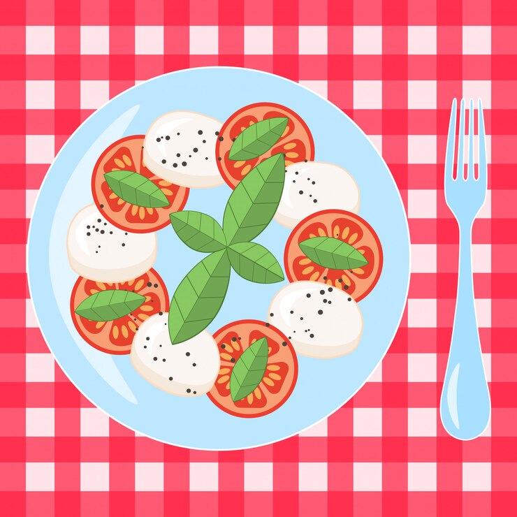 Vector caprese, traditional italian salad. flat 
