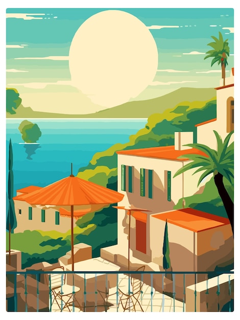 Vettore capri italia decorazione vintage poster di viaggio souvenir cartolina ritratto pittura wpa illustrazione