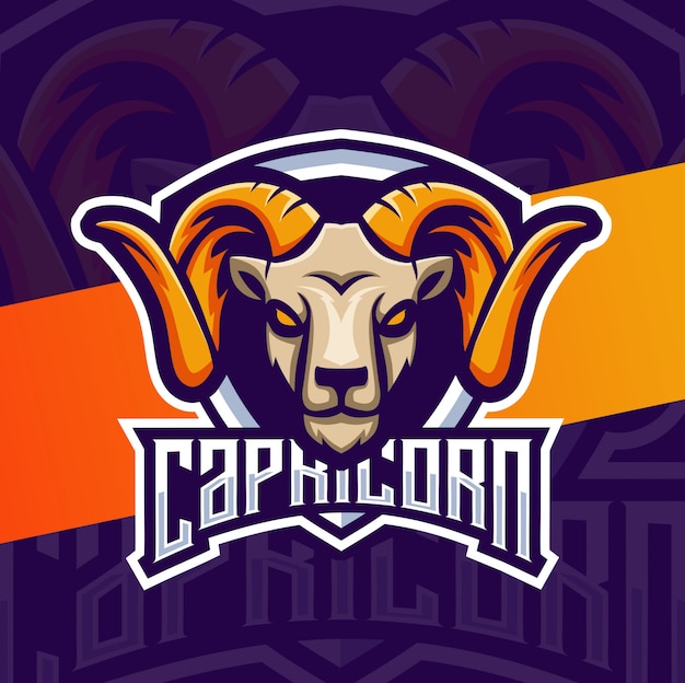 capricorn goat head mascot esport logo design