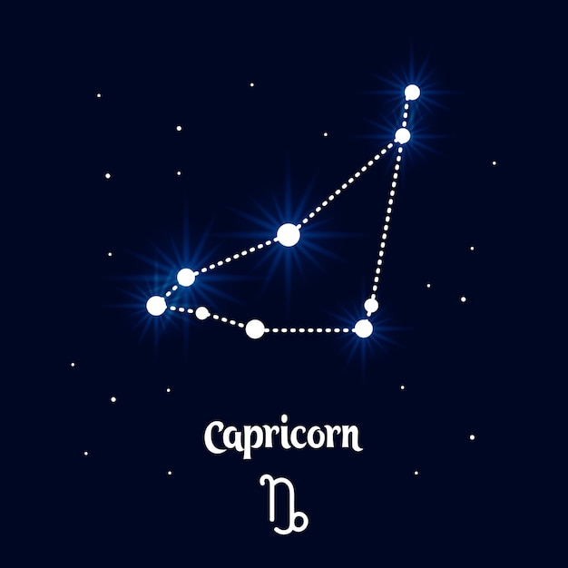 Созвездие зодиака козерога, астрологический знак гороскопа. синий и белый яркий дизайн