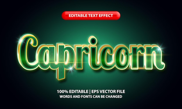 Capricorn zodiac editable text effect style - 3D Lettering Style with dark green gradient and gold