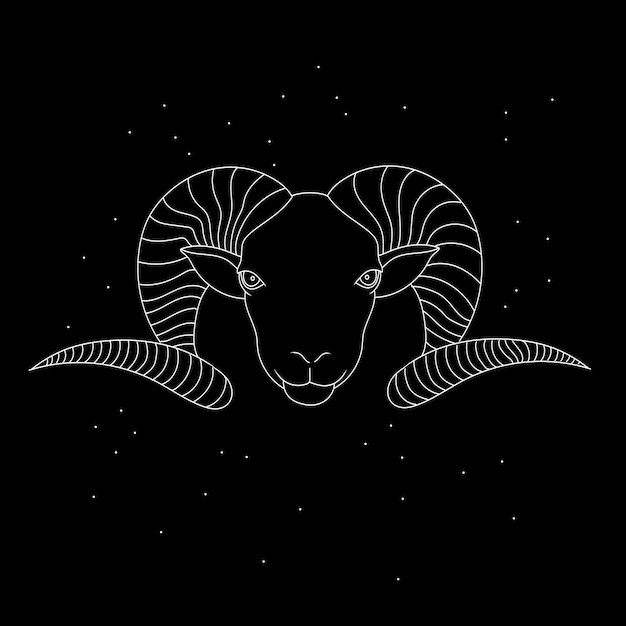 Capricorn zodiac sign white symbol on black background with stars