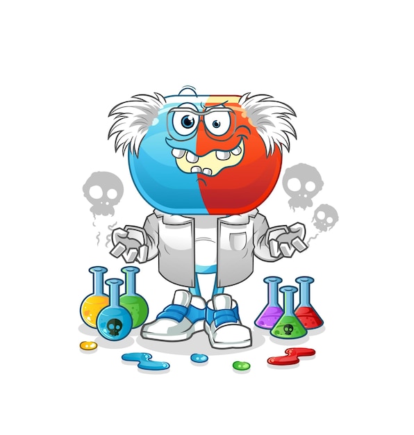 capsule head cartoon mad scientist illustration. character vector