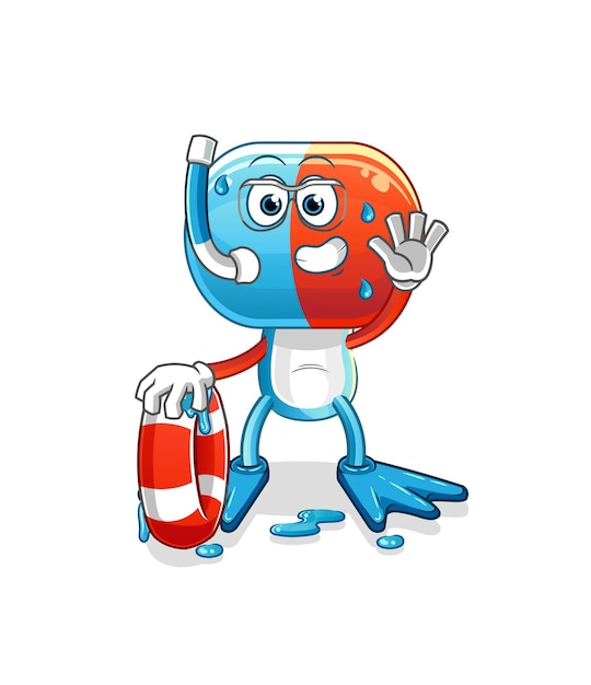 Capsule head cartoon swimmer with buoy mascot cartoon vector