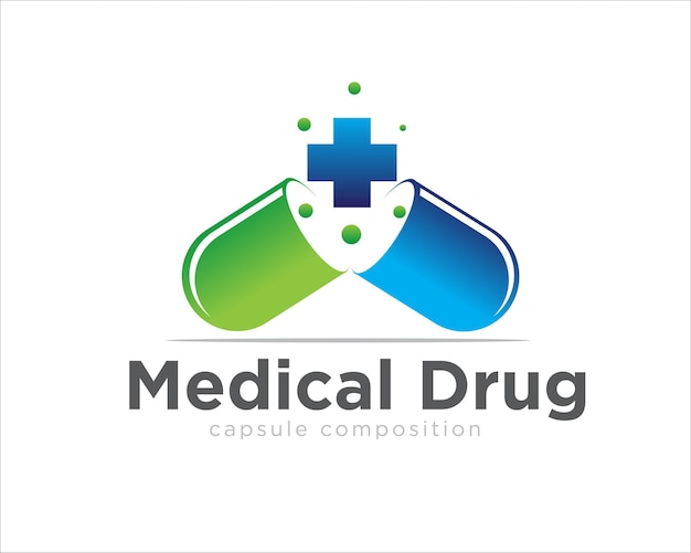 Vector capsule health cross logo designs for medical drugs and clinic