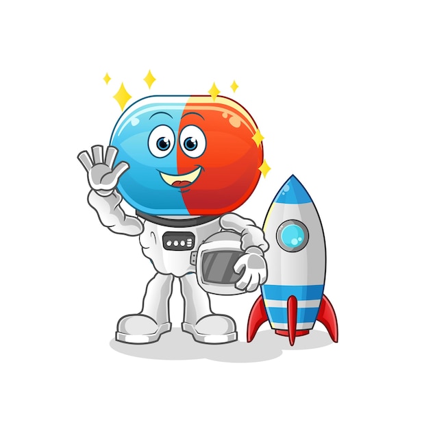 Capsule hoofd cartoon astronaut zwaaien karakter cartoon vector