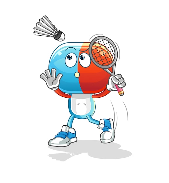 Capsule hoofd cartoon smash bij badminton cartoon mascotte vector