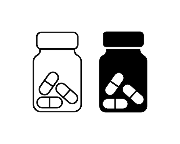 Capsule medicine and bottle flat illustration